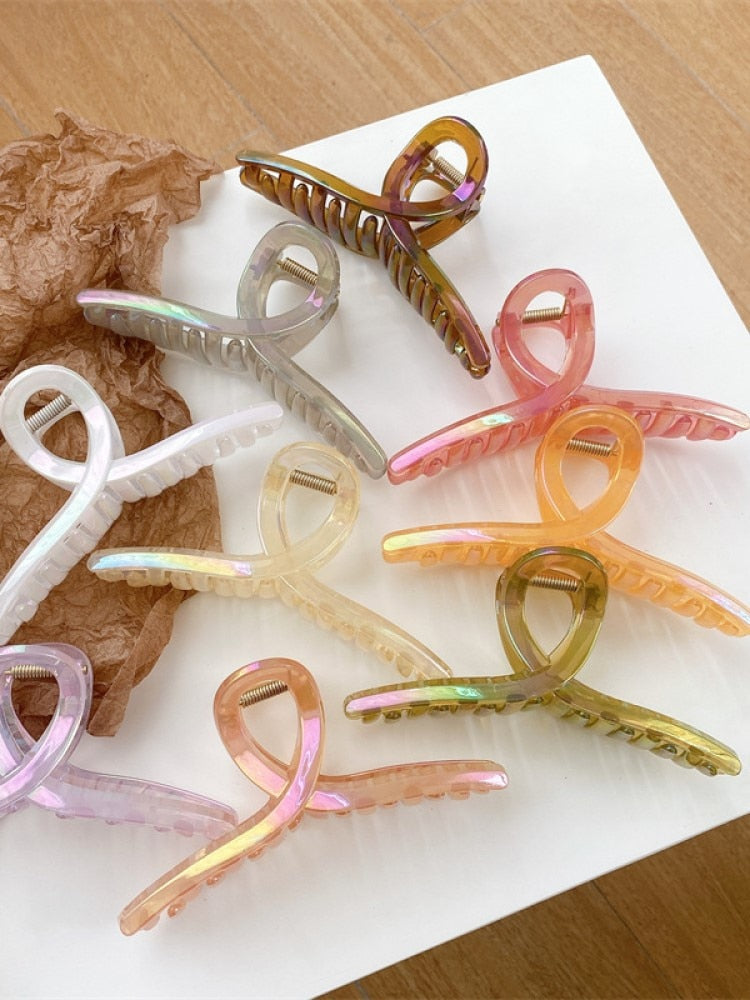 New 13cm Oversized Hair Claw Shark Clips Shiny Colorful Cross Grab Clip Womans Girl Elegant Ponytail Hairpin hair Accessory